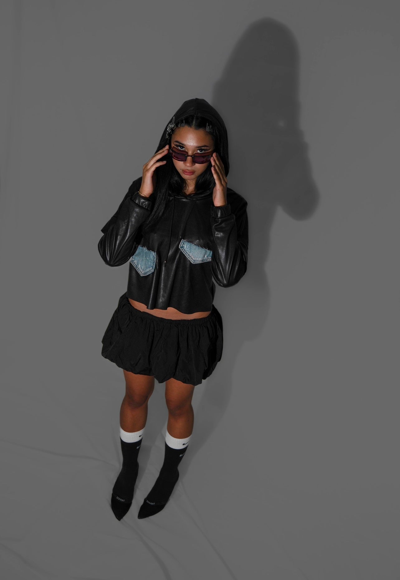 Leather cut-out hoodie