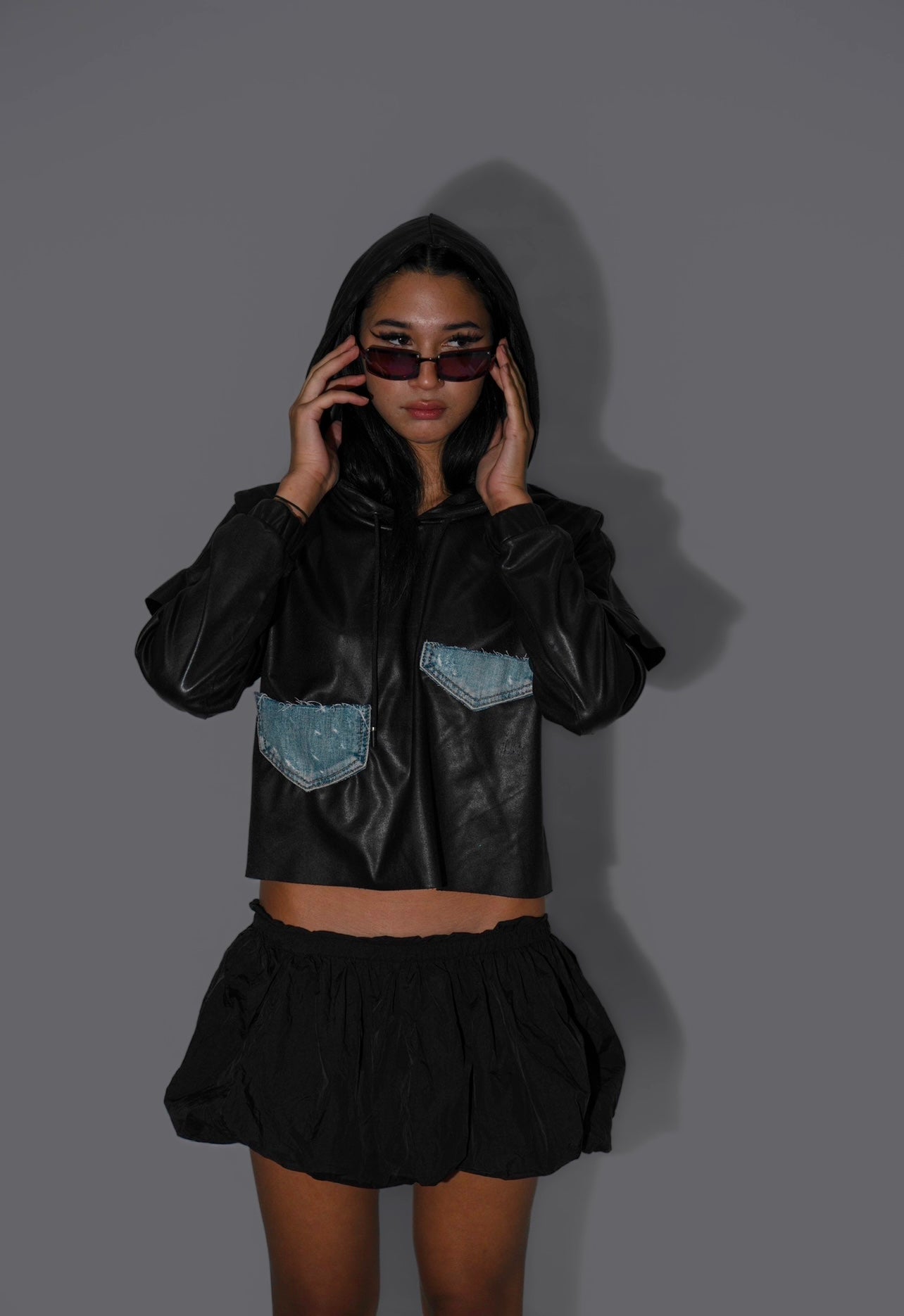 Leather cut-out hoodie