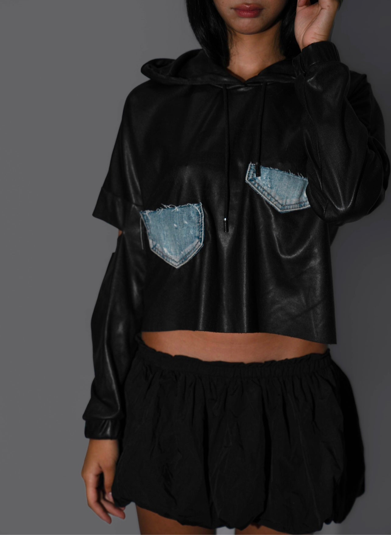 Leather cut-out hoodie