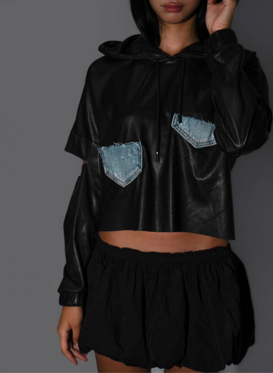 Leather cut-out hoodie